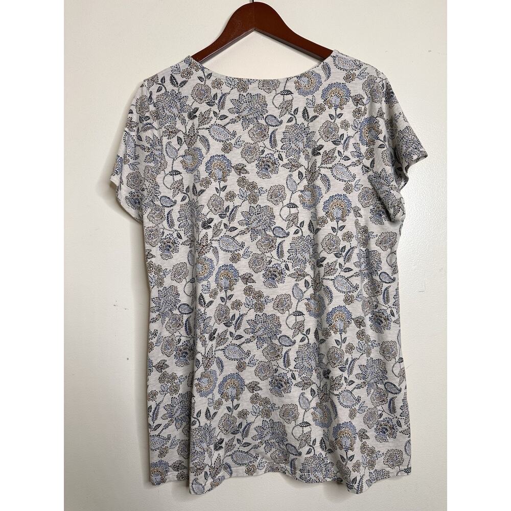 J. Jill Pure Jill Size Large Scoop Neck Eliptical Tee Pima Cotton Floral Paisley - Picture 6 of 7